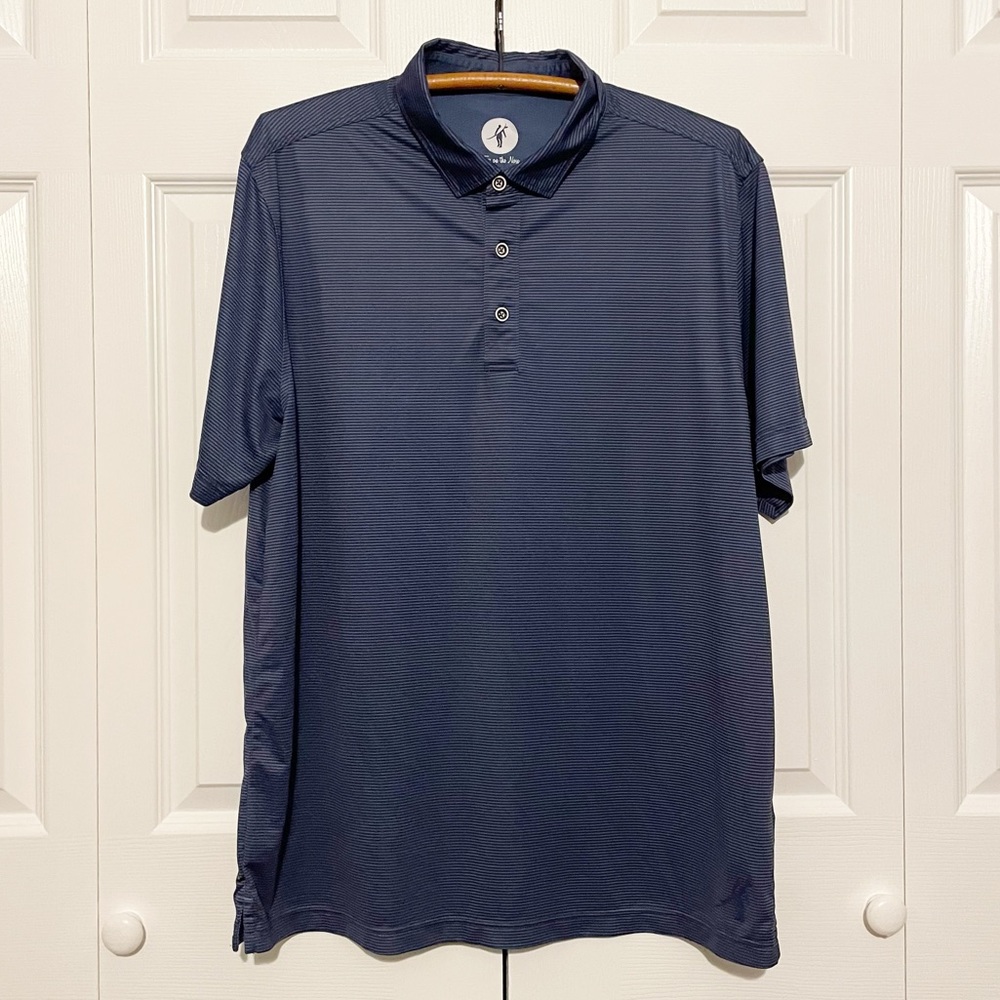 Toes on the Nose Performance Polo Shirt Short Sleeve Navy Striped Golf Size XL